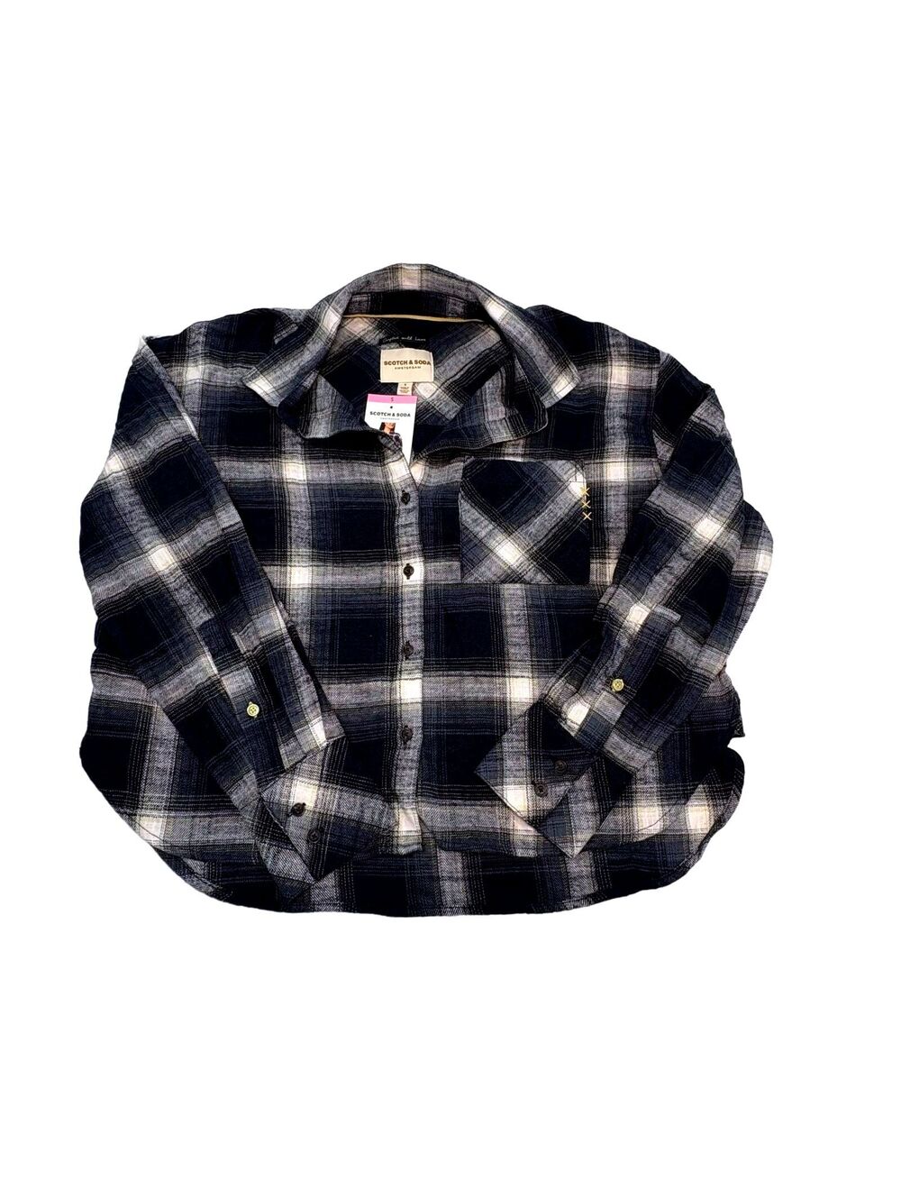Scotch & Soda Women's Flannel Navy and Cream Button Shirt Size S